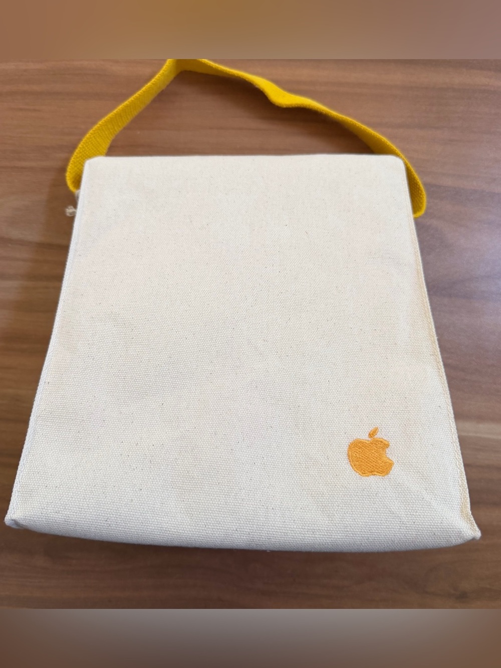 Apple Reusable Beige Canvas Rectangular Lunch Bag - Yellow